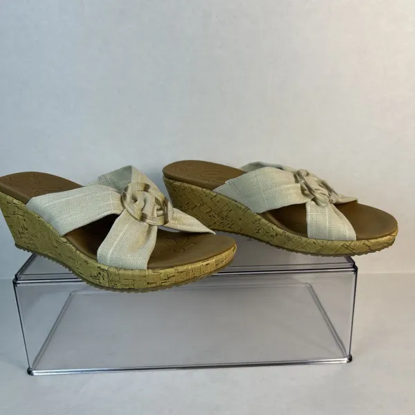 Skechers Cali Luxe Foam Women's Sandals Size 8 Beige Excellent Condition - Image 2