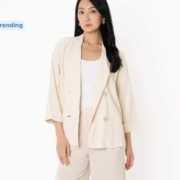 Zara Ivory Crinkled Oversized Relaxed Fit Blazer - Image 3