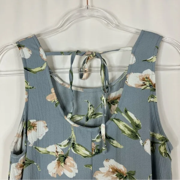 Entro Blue Polyester Gauze-Like Floral Layered Sleeveless Mini Dress Women Small - Image 6