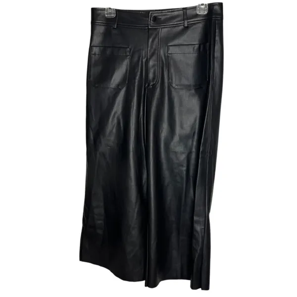 Mark Alan NY Women's M Cropped Black Faux Leather Pants Wide Leg Elevated Basic‎ - Image 2
