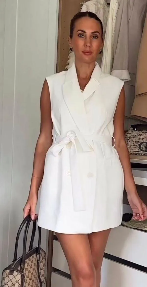 ZARA blazer vest dress white belt waist tie casual bussines office - Image 5