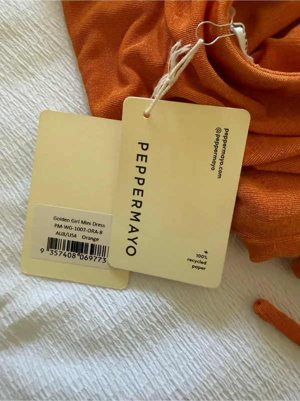 NWT Peppermayo Golden Girl Mini Dress Orange Halter Neck Party Dress Size 4 - Image 6