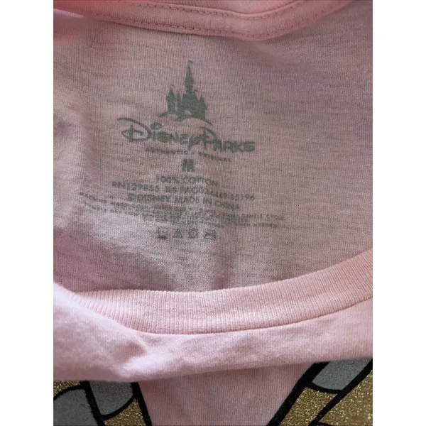 Disney Parks Minnie Mouse Graphic T Shirt Womens Size M Pink Glitter Bow Cotton - Image 5