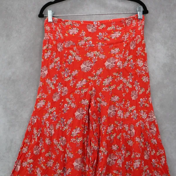 Red Floral Wide Leg Boho Y2K Cottage Pull On Straight Leg Flowy Pants Medium - Image 4