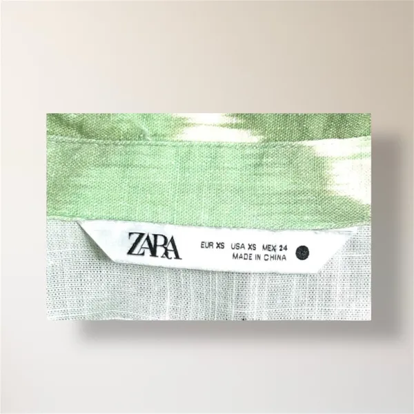 ZARA Green Cream Ikat Oversized Beaded‎ Collar Linen Blend Boho Coastal Shirt XS - Image 7