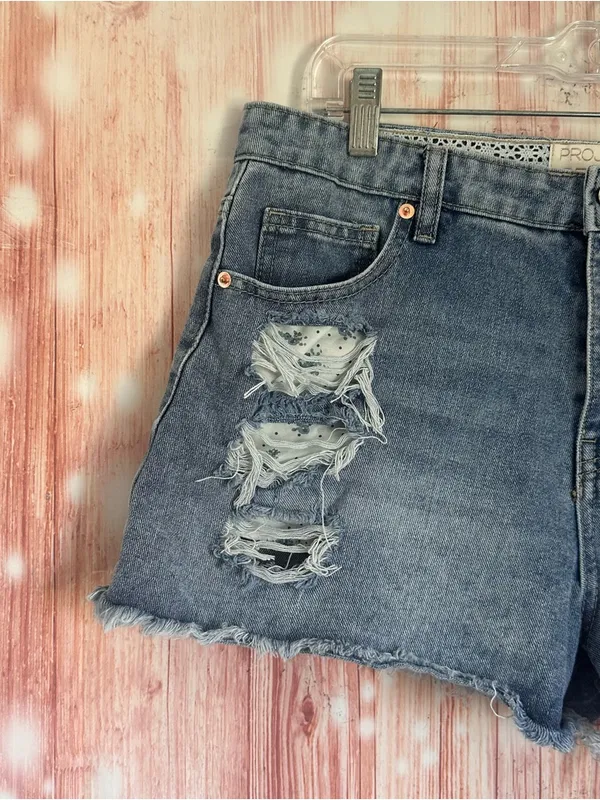 Project Rebel Denim Blue Lightwash High Rise Frayed Hem Jean Shorts Size 11 - Image 2