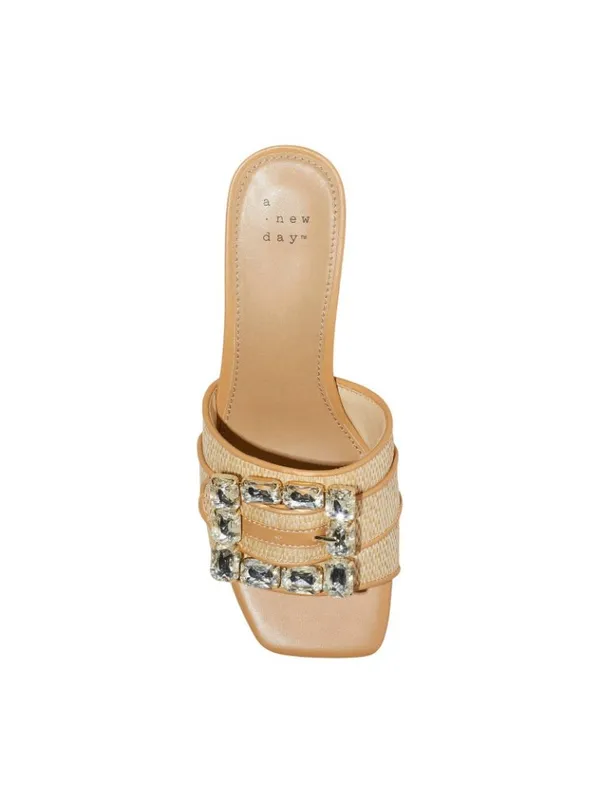 NEW A New Day Womens Kathleen Raffia Buckle Block Heels 92611276 Light Brown 7M - Image 3