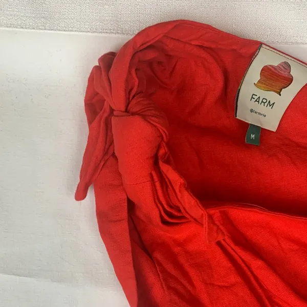 FARM Rio size medium linen Bold Red cut out midi dress knot - Image 6