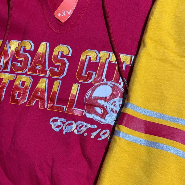 NWT Kansas City Chiefs Simapak Colorblock‎ Hoodie Red Gold Vintage Style Large - Image 4