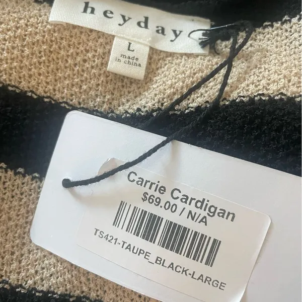 NWT Heyday‎ Black and Beige Striped Cardigan - Image 5