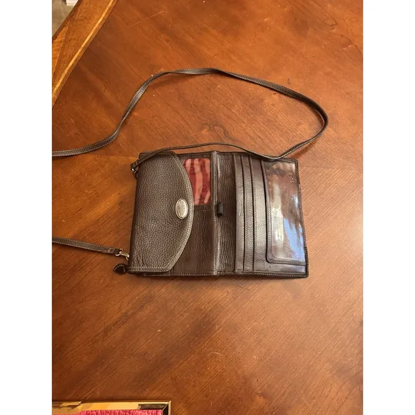 Brighton Organizer Crossbody Handbag Purce Bag Black Brown Leather Retired 7"x5" - Image 5