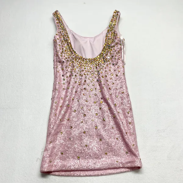 La‎ Femme Sequin Crystal Mini Dress Womens Sz 6 Pink Glam Homecoming Y2K - Image 12