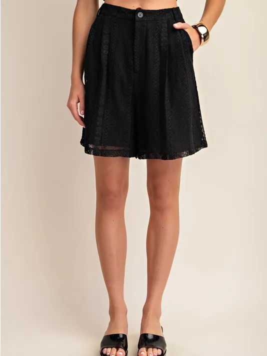 Boutique Black Embroidered Lace Shorts Lined Boho Chic L - Image 7