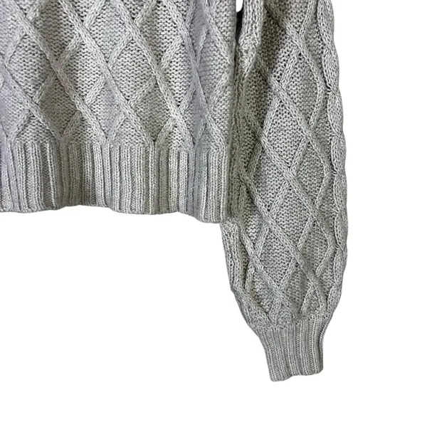 American Eagle Diamond Cable Pointelle Sweater Gray Mock Neck Balloon Size S - Image 4