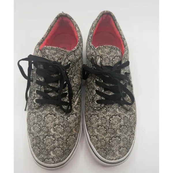 Vans Sneakers Paisley Floral Lace Print Low Top 8.5 Black Tan Streetwear Boho - Image 3