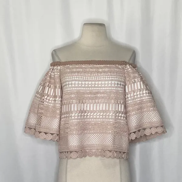 Revolve ALEXIS Finn Lace Off Shoulder Top Blouse Blush Pink Silk Lacey‎ X-Small - Image 3
