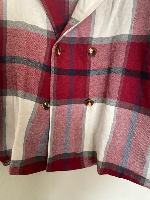 BloomChic Plaid Double-Breasted Blazer Jacket Burgundy Red White Size 12 NWT - Image 5