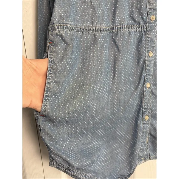 Barbour Sailboat Shirt Tunic Womens Size 8‎ Blue Polka Dot Denim - Image 3