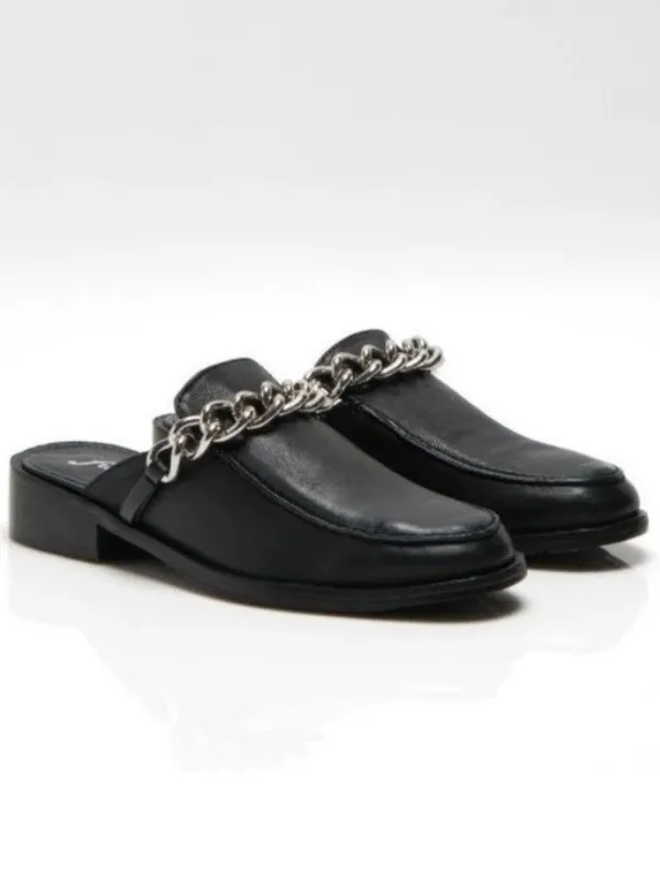 Free‎ People Vida Mules Size 36 Black Leather Silver Chain Grunge Downtown Girl - Image 2