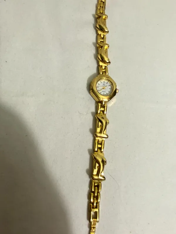 Almas Dolphin Link Bracelet Watch Gold Tone Quartz Womens Novelty Dolphin Watch - Image 2