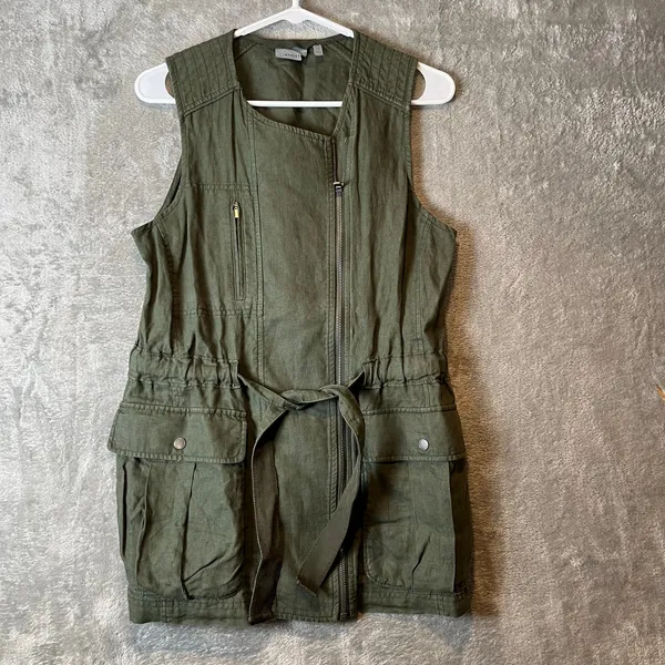 Athleta Wanderbout‎ Olive Green Linen Utility Vest Size XS - Image 3
