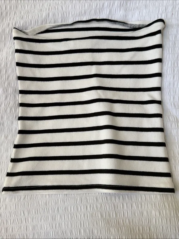 H&M Rib-Knit Strapless Bandeau Top - Striped - Image 3