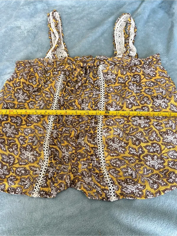 Anthropologie Floral Lace Trim Tank Top Yellow Brown Size 2 - Image 9