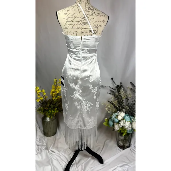 Lulu's On the Dance floor White Jacquard Fringe One-Shoulder Midi Dress XS - Image 11
