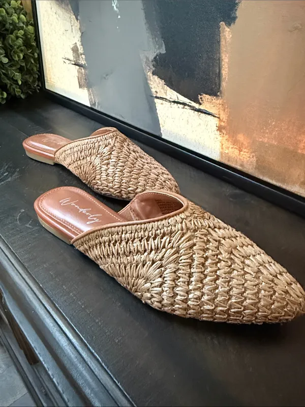 Wonderly Woven Pointed Mule in Natural Tan - Image 2