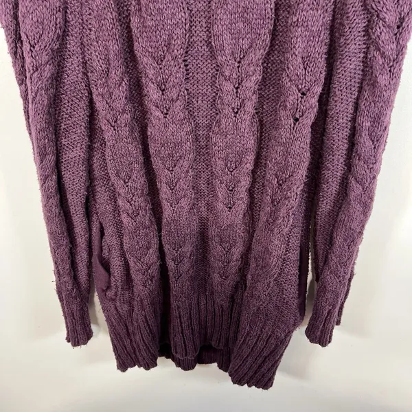Free People Plum Purple Cable Knit Button Front Cardigan Sweater Small Boho‎ - Image 13