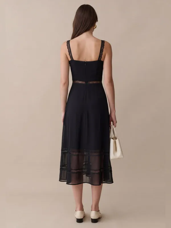 NWT o.p.t Katelina Dress size 0 Black Few Moda lace midi button up - Image 4