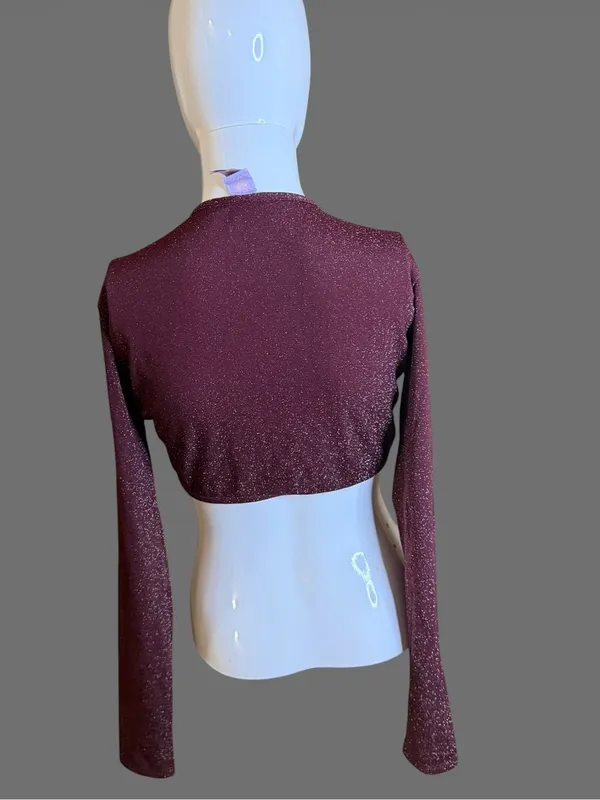 Savage X Fenty Sparkle Tie-Front Crop Top - Burgundy - Image 5