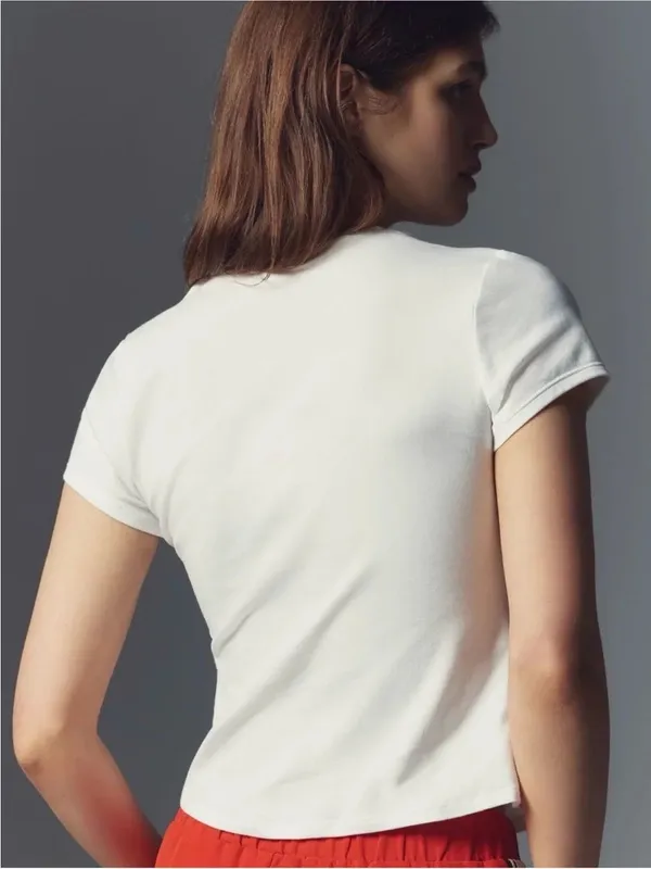 Maeve Heart Embellished V-Neck Tee in white NWT S - Image 2