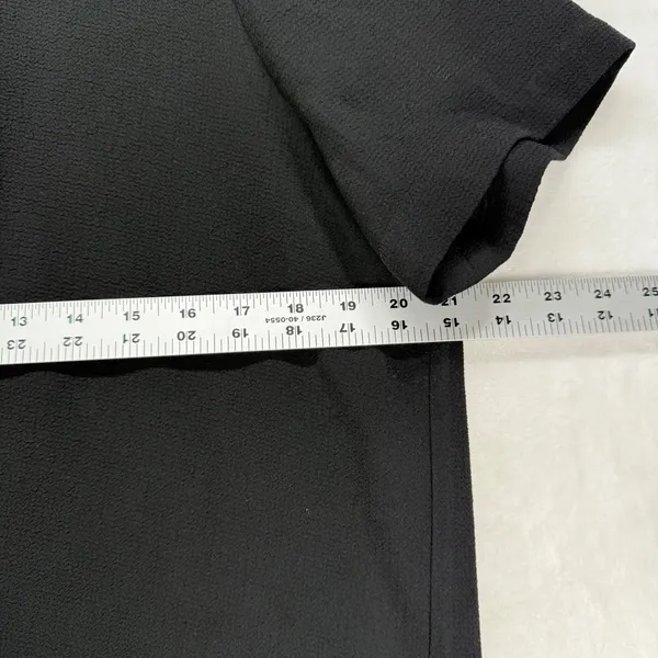 Madewell Black Top Leather Trim Short Sleeve High Low Hem Blouse Size‎ L - Image 2