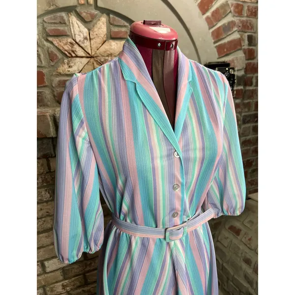 shirt dress striped pastel blue pink white matching belt - Image 3
