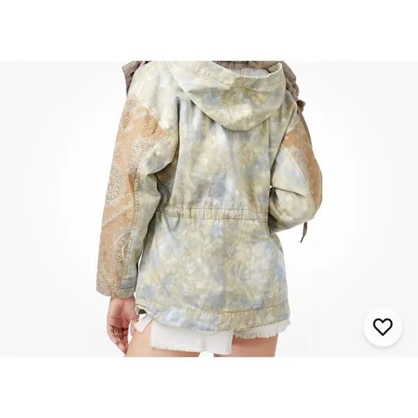 Free People embroidered sleeve Tie Dye layered denim parka jacket M - Image 4