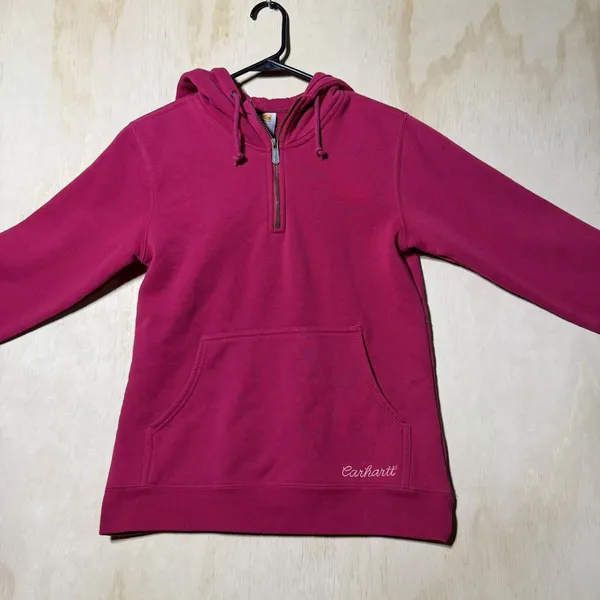 Carhartt Women’s XS Pink Quarter Zip Hoodie Sweatshirt Fleece Workwear Pullover - Image 5