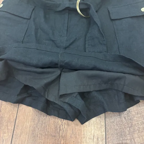 Zara Black Linen Blend Skort Belted Pockets Gold Hardware Boho Festival Sz Small - Image 9