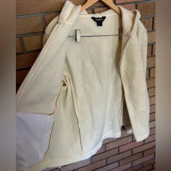 Woolrich Patterned Hooded Fleece Jacket Women’s Size Medium White/Cream Colored - Image 2