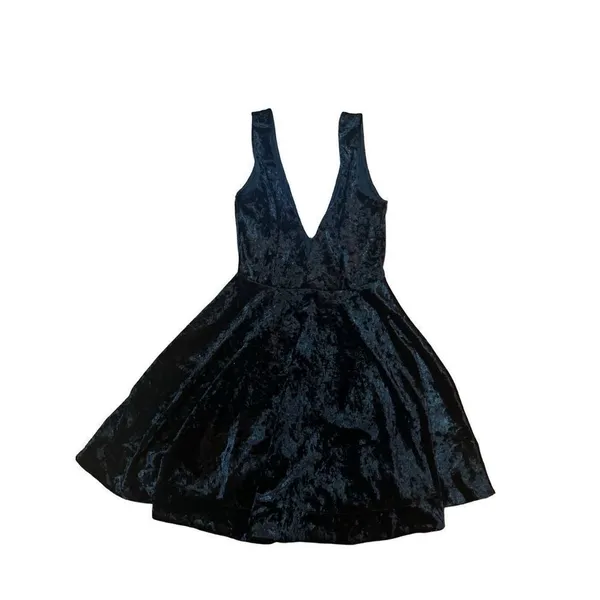 Lulus This Night Black Velvet Backless Skater‎ Dress Sz S - Image 5