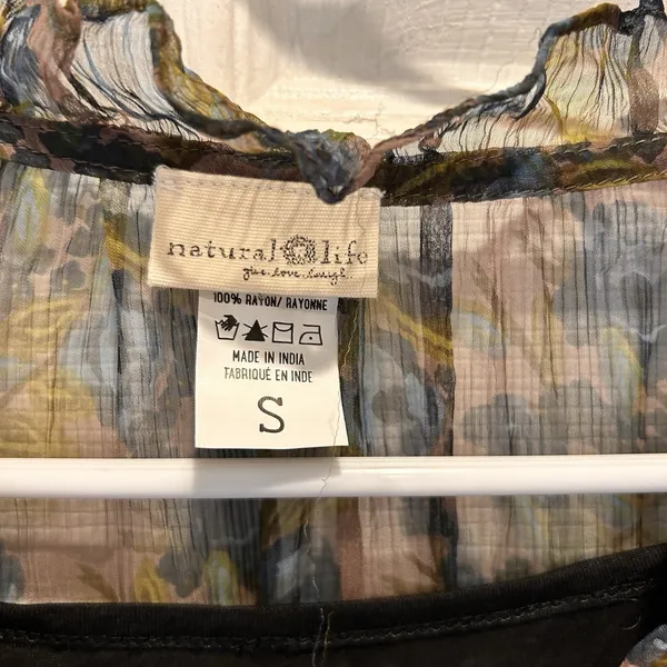 Natural Life Floral Sheer Romantic Boho Dress with Slip‎ Lining Small Blue Brown - Image 3
