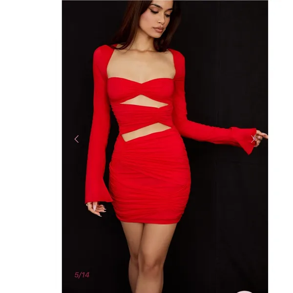 House of CB Camille Long‎ Sleeve Silk Blend Cutout Minidress Size Small - Image 3