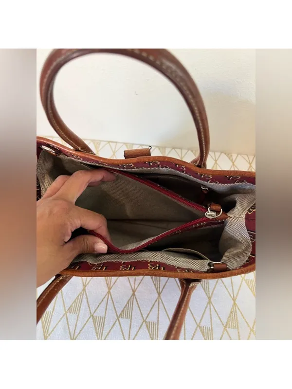 Dooney & Bourke Red Burgundy Logo Tote with Brown Leather Trim - Image 7