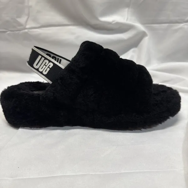 UGG Fluff Yeah Slide Womens 8 Sheepskin Slip On Slide Slippers Black Cozy - Image 6