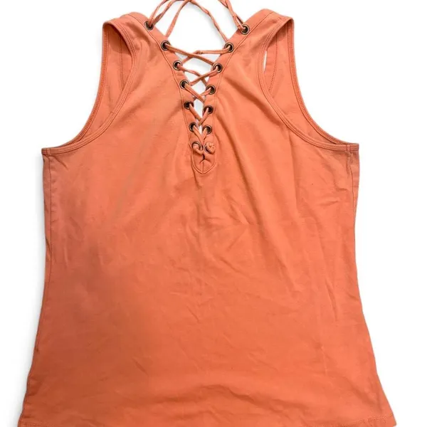 Harley Davidson Women's Tank Top Lace Up Back Sugar Skull Rhinestone Biker - Image 6