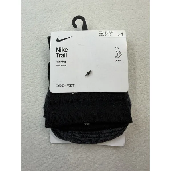 1 Pair Nike Trail Dri-Fit Running Ankle Socks Wool Blend Womens Size 7.5-9 Black - Image 2