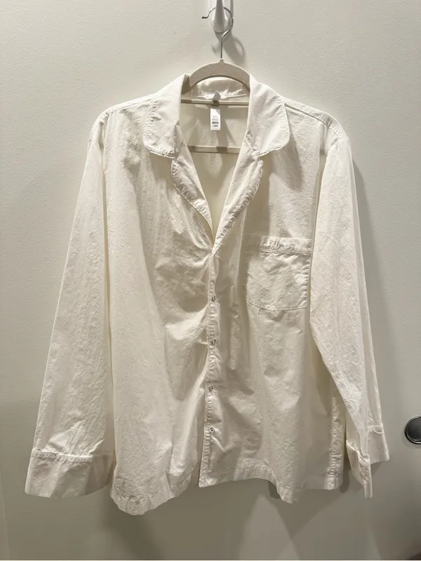Skims White Poplin Sleep 100% Cotton Button Up Shirt Size Large - Image 2