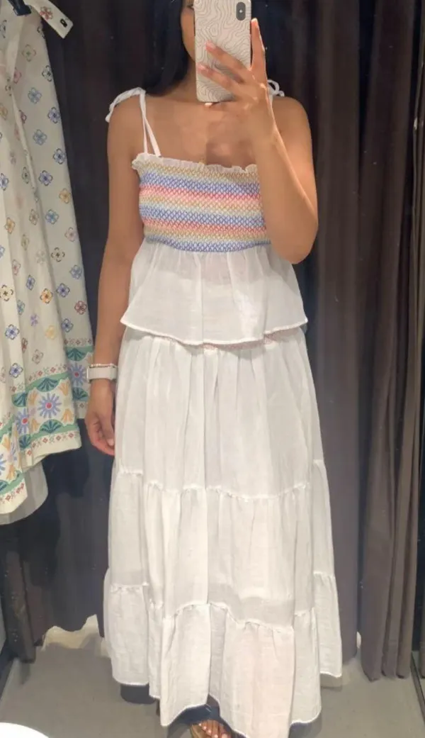 ZARA NWT  Strappy Elasticized Smocked Top Rainbow Ecru. Size Medium - Image 2