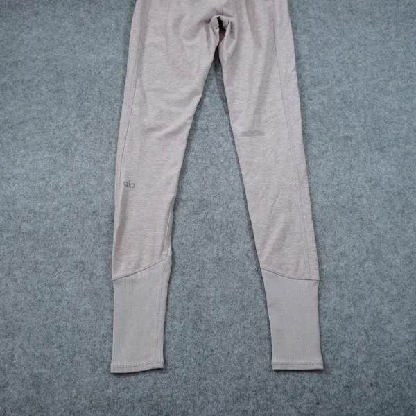 Alo XS Yoga Alosoft Goddess Leggings High Waist Heathered Beige Tan Ribbed - Image 6