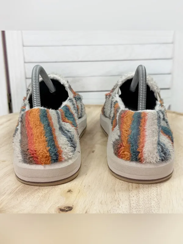 Sanuk Donna ST Striped Sherpa Fleece Slip On Loafers Shoes Beige Multi Women 9 - Image 7